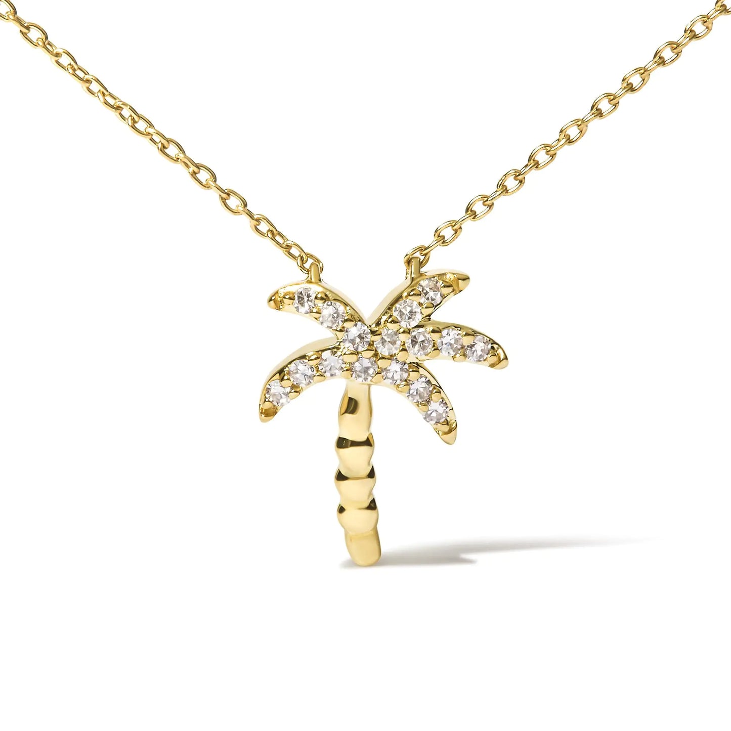 Palm Princess 10K Yellow Gold 1/10 Cttw Round Diamond 18" Inch Pendant Necklace (H-I Color, I1-I2 Clarity)