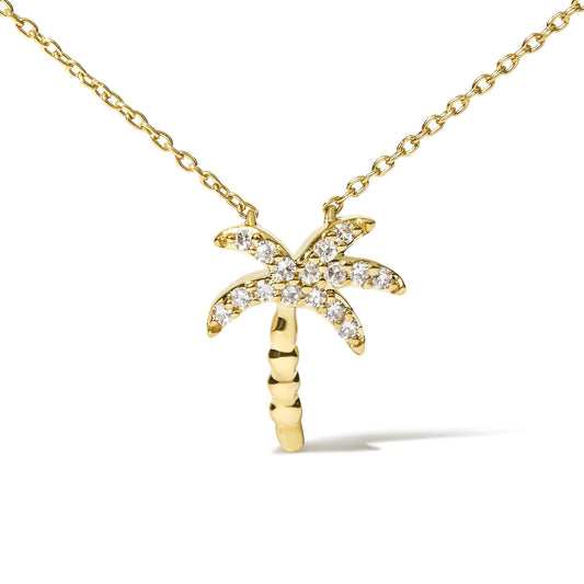 Palm Princess 10K Yellow Gold 1/10 Cttw Round Diamond 18" Inch Pendant Necklace (H-I Color, I1-I2 Clarity)