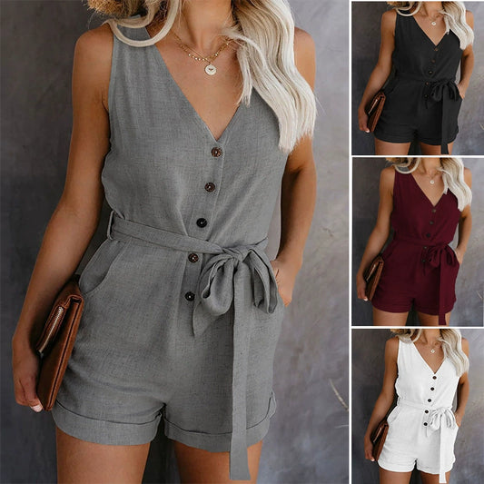 S-5XL Summer Women Jumpsuit Casual Ladies Shorts Jumpsuit Female