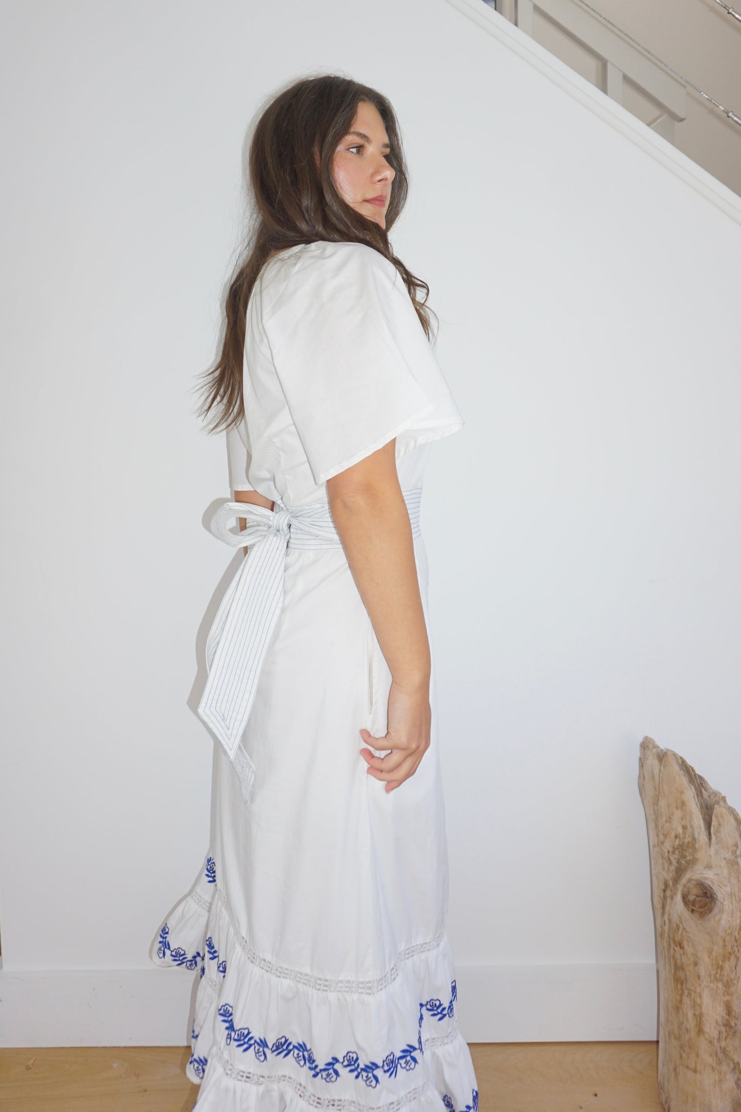 Oasis Maxi Dress in Blue/White Emb