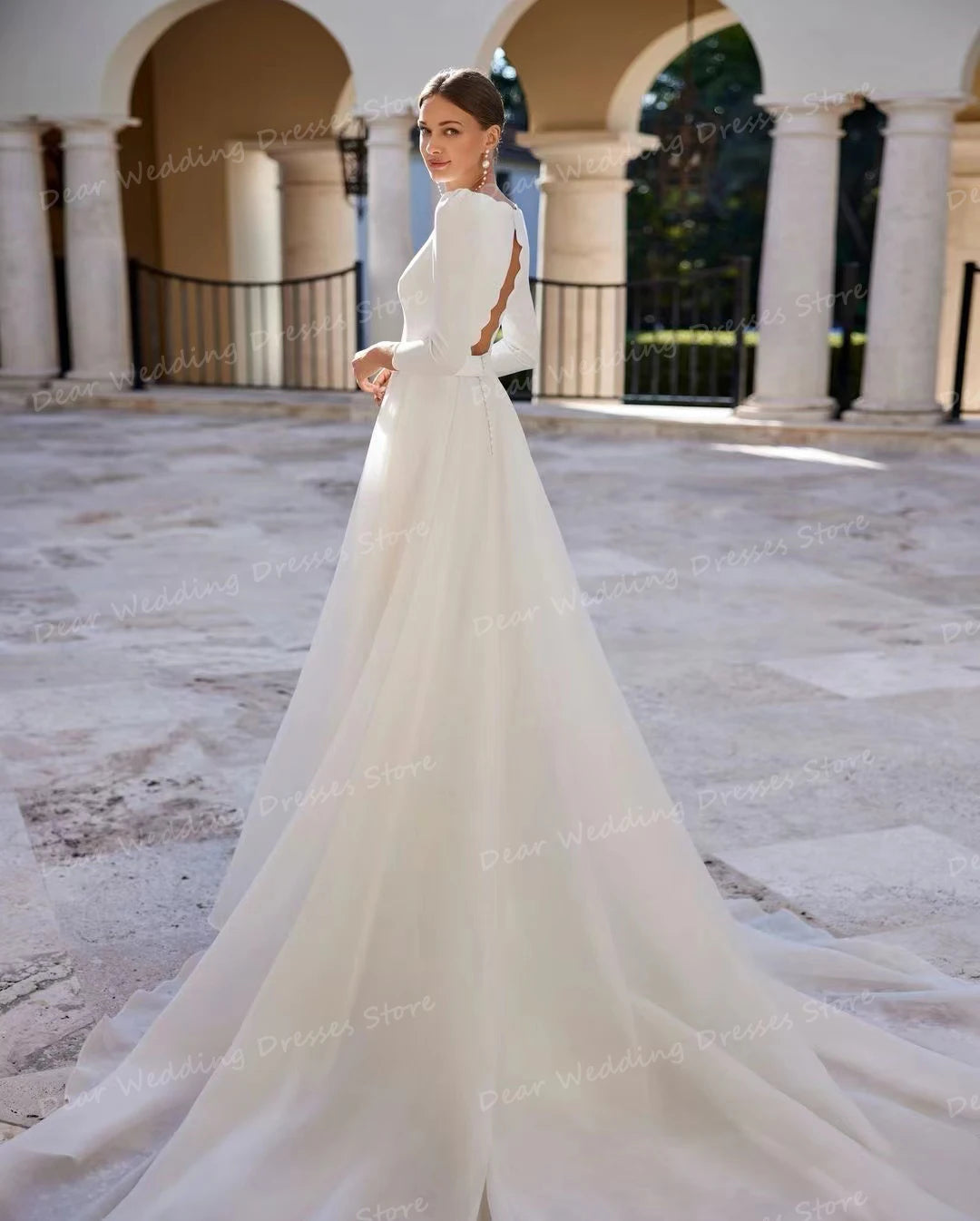 A Line Boat Neck Bridal Gown
