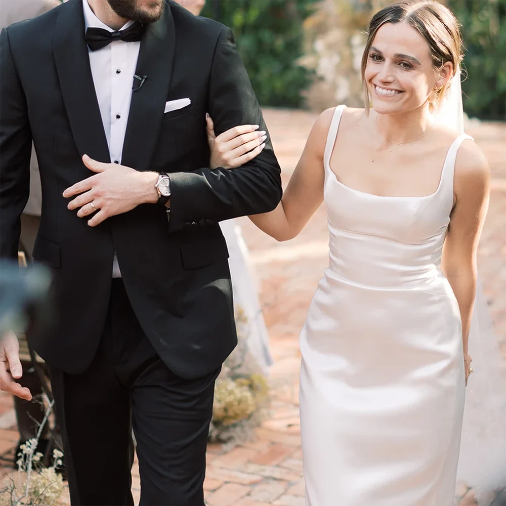 Belle Open Back Draped Satin Sheath Wedding Gown