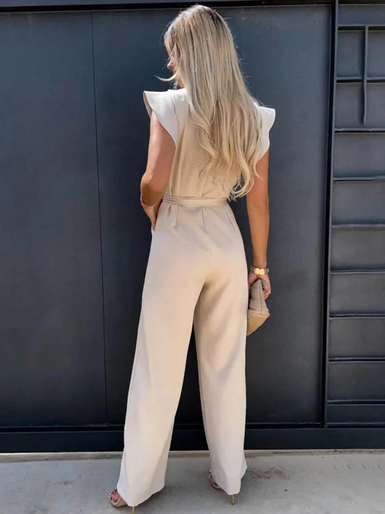 Summer Vintage Short Sleeve Wide Leg Jumpsuit