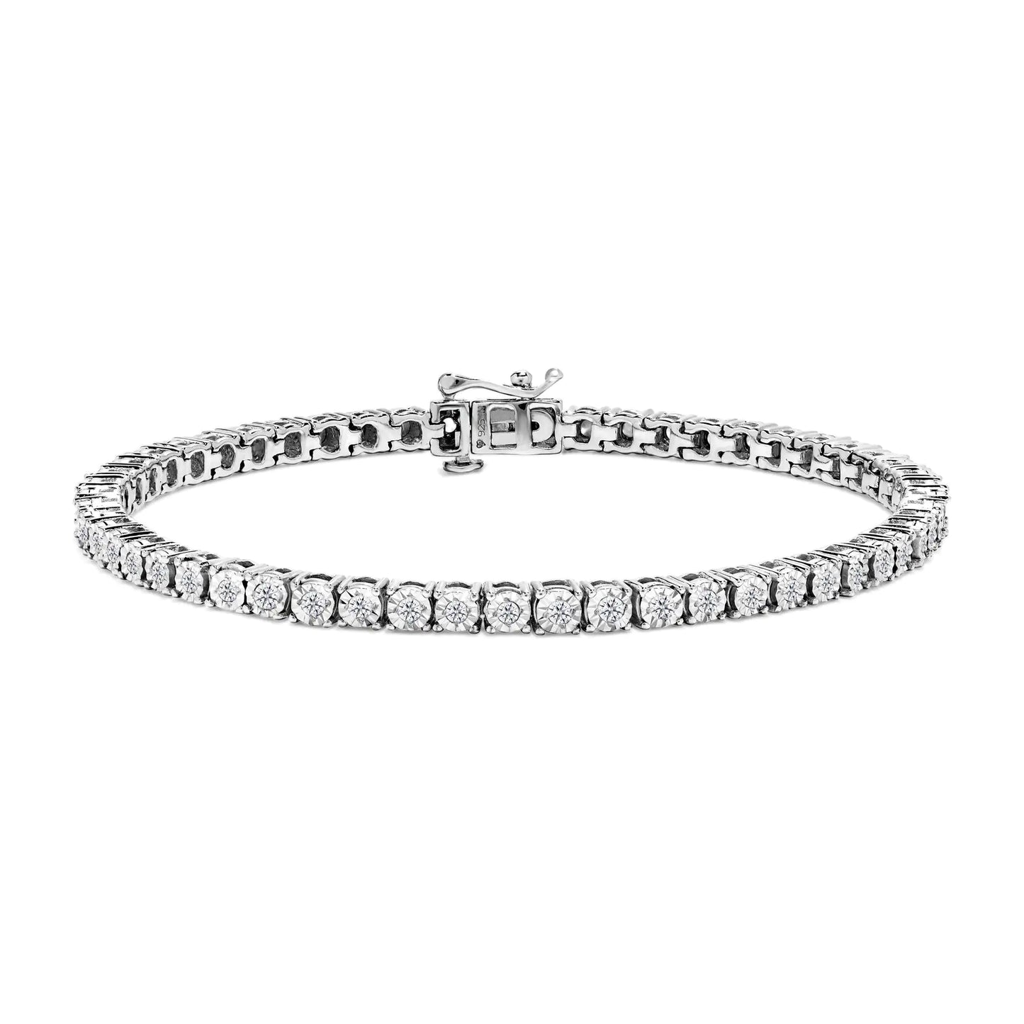 1.0 Cttw Diamond Illusion-Set Miracle Plate 925 Tennis Bracelet (I-J Color, I3 Clarity) - 7"