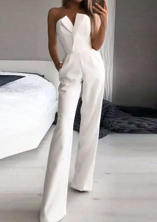 Wide Leg Strapless Jumpsuit