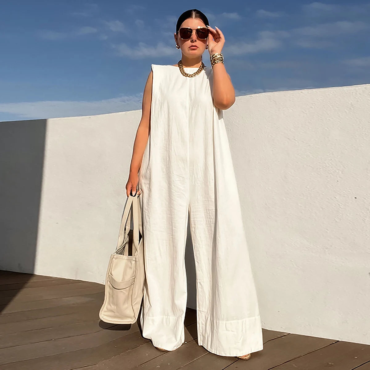 Sleeveless Wide Leg Fitness Jumpsuit