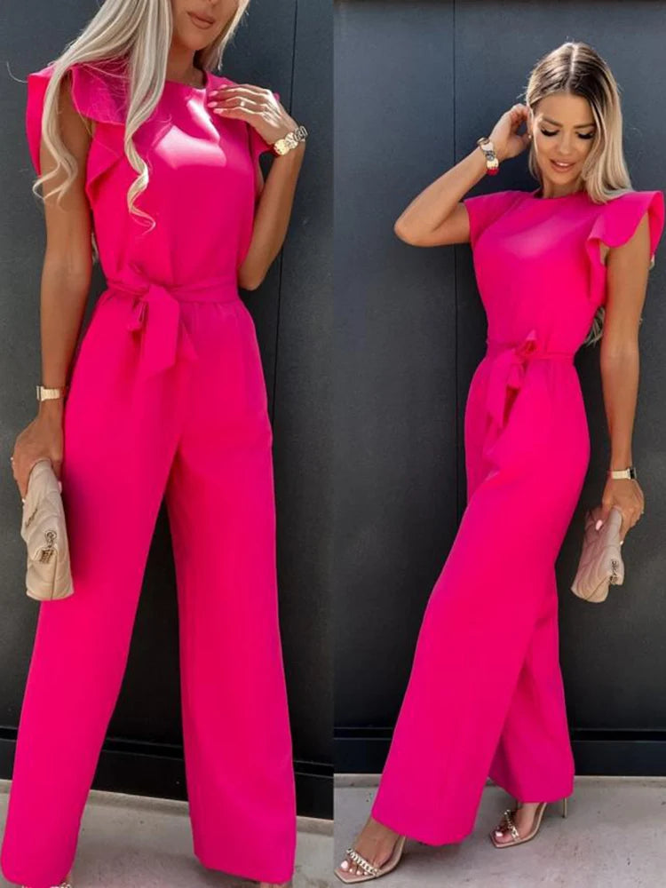 Summer Vintage Short Sleeve Wide Leg Jumpsuit