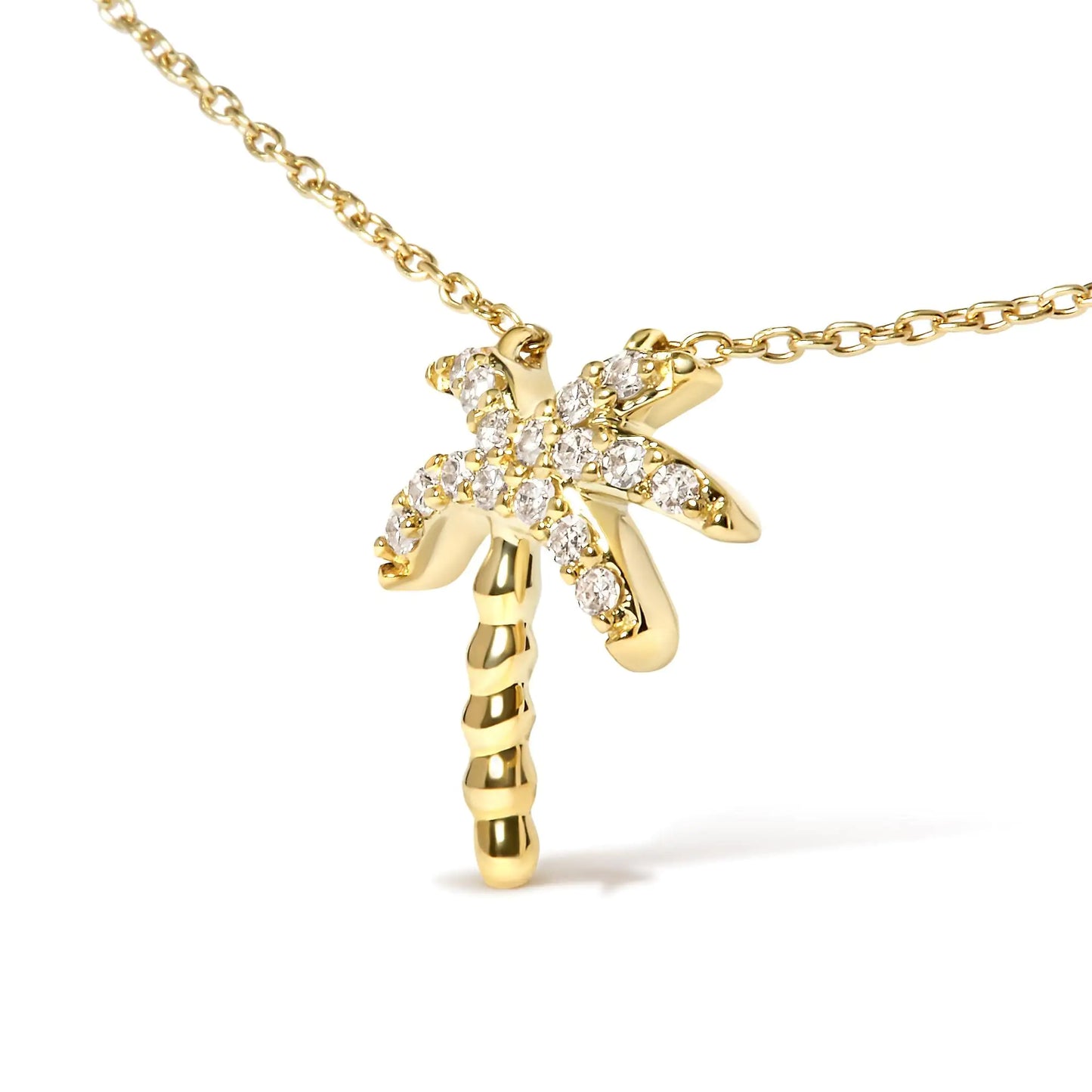 Palm Princess 10K Yellow Gold 1/10 Cttw Round Diamond 18" Inch Pendant Necklace (H-I Color, I1-I2 Clarity)