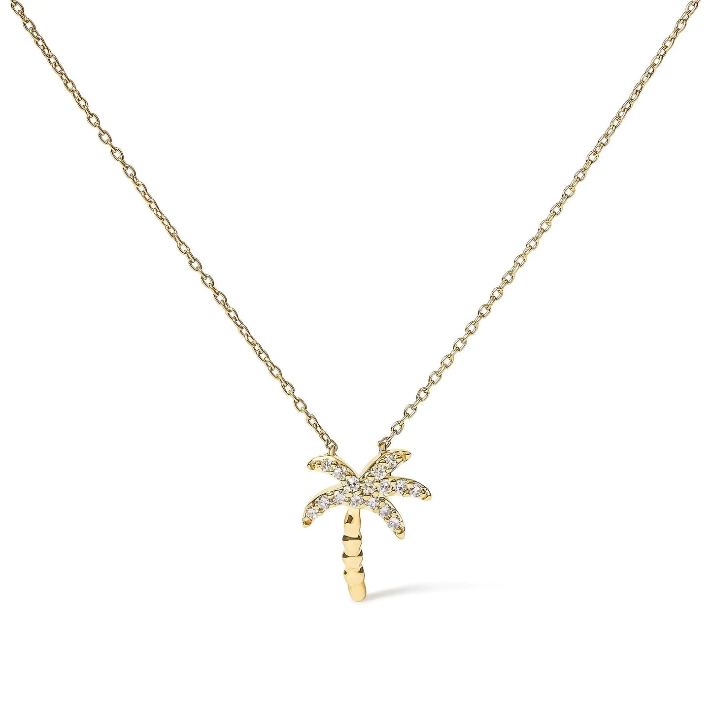 Palm Princess 10K Yellow Gold 1/10 Cttw Round Diamond 18" Inch Pendant Necklace (H-I Color, I1-I2 Clarity)