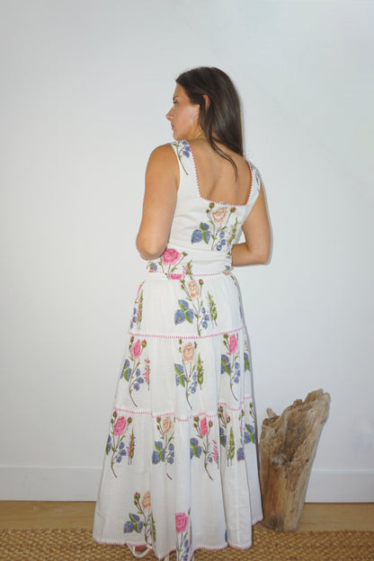 Drue Tiered Skirt in Multi Rosette
