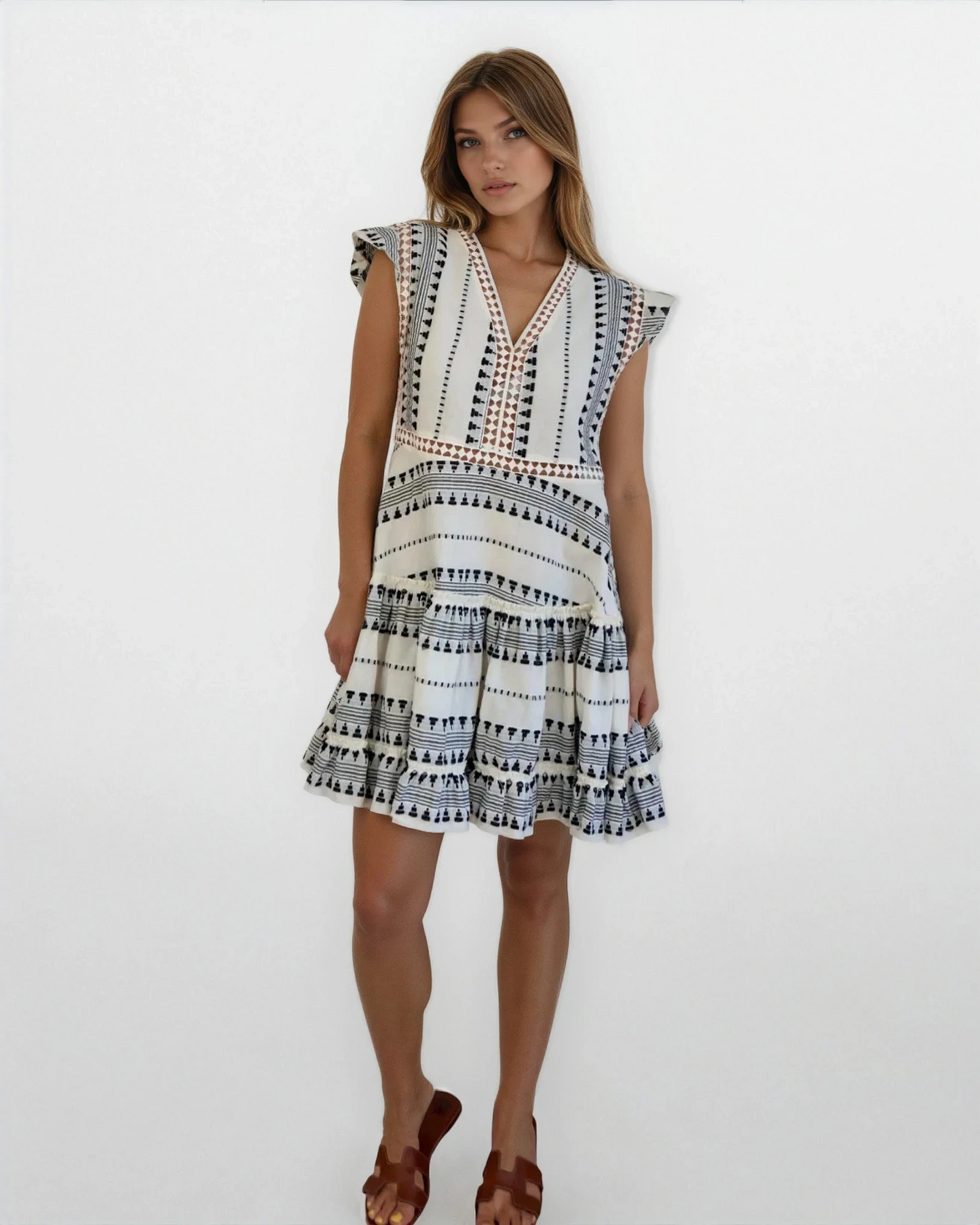 Shayna Woven Mini Dress - Black/Cream