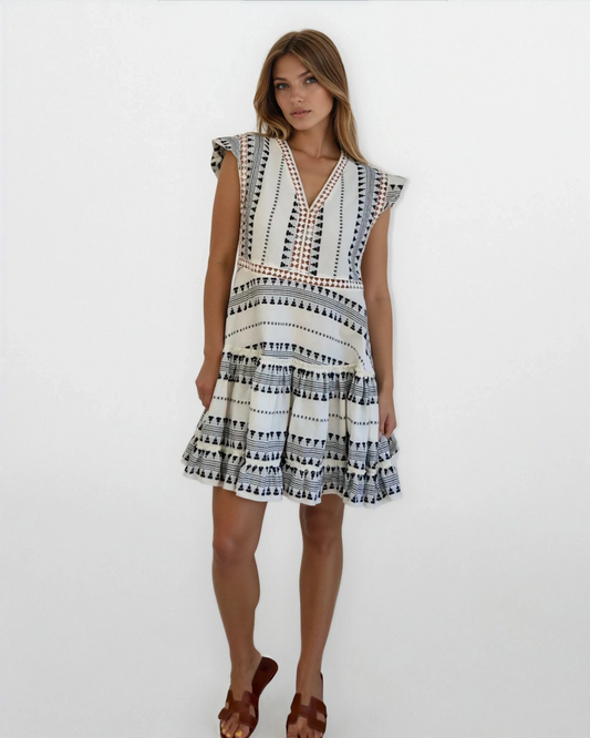 Shayna Woven Mini Dress - Black/Cream