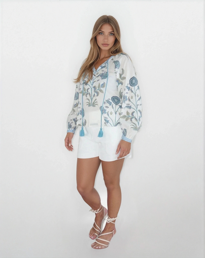 Chara Blouse in BLUE VINE
