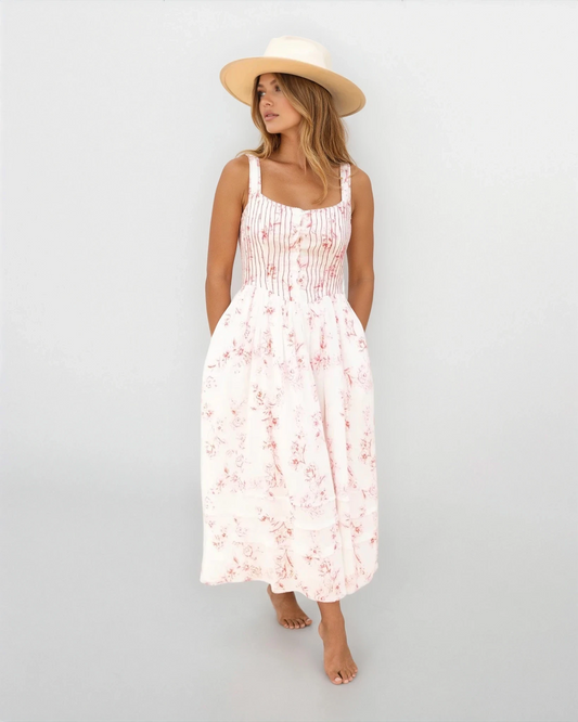 Nibi the Label Shelby Corset Midi Dress - Red Gardenia