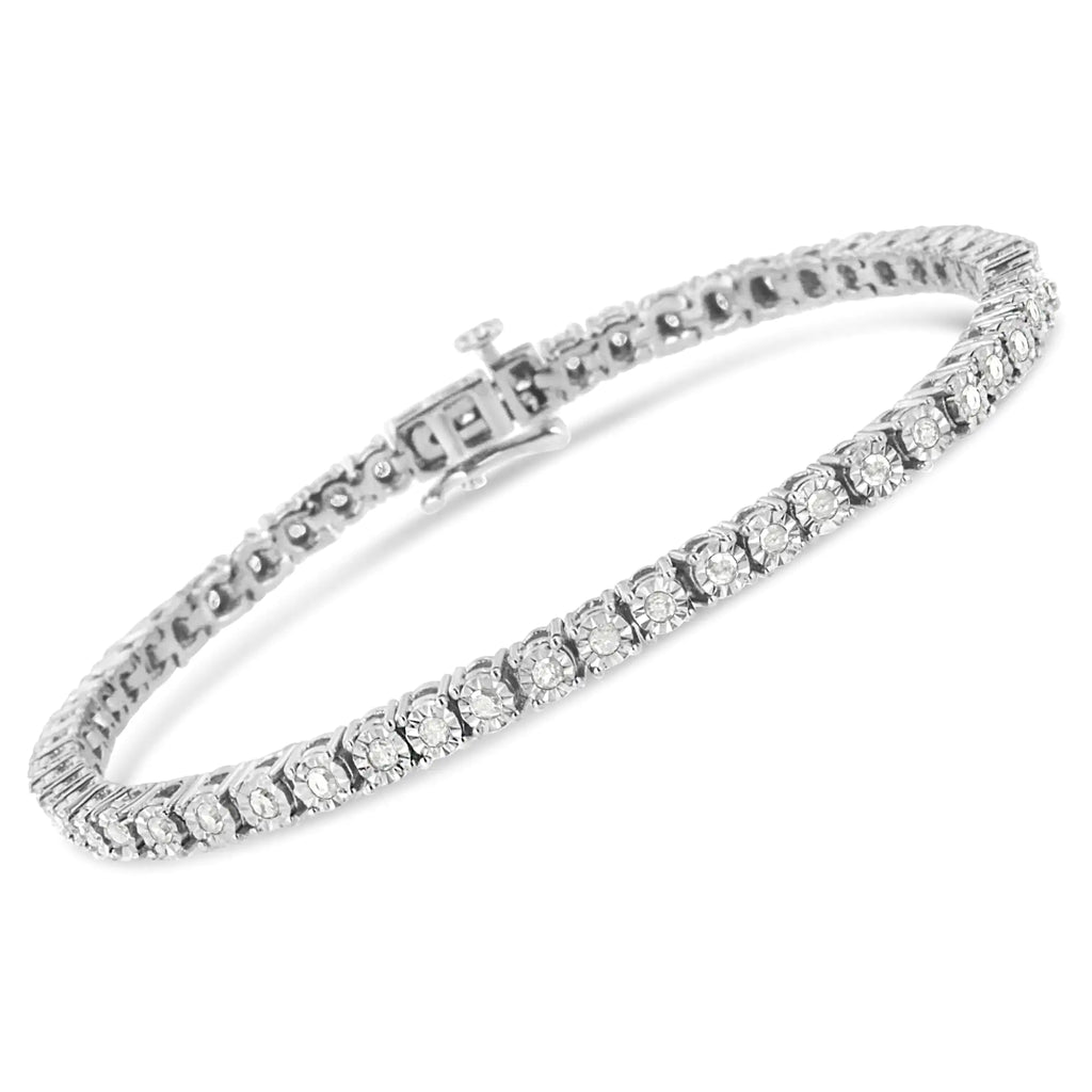 1.0 Cttw Diamond Illusion-Set Miracle Plate 925 Tennis Bracelet (I-J Color, I3 Clarity) - 7"