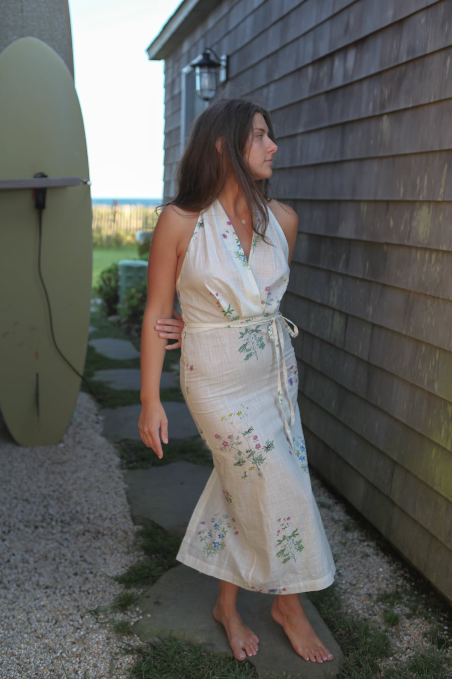 Annya Halter Dress in Cream Botanical