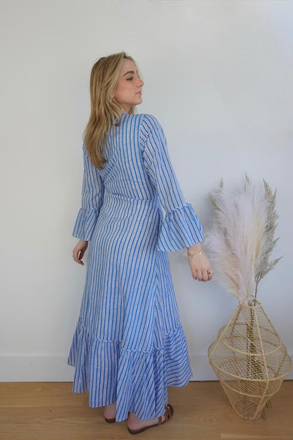Rhode Wrap Dress in Blue Sea Stripe