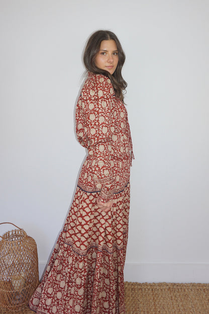 Bea Maxi Skirt in Red Lotus