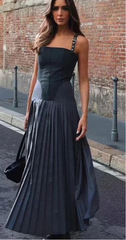 Pleated Sleeveless Corset Dress
