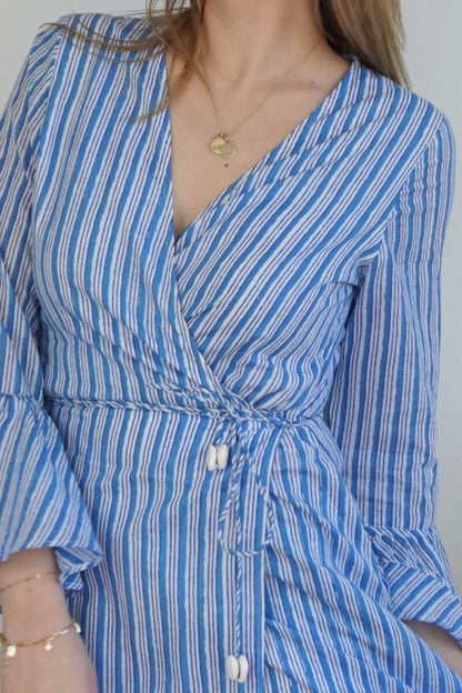 Rhode Wrap Dress in Blue Sea Stripe