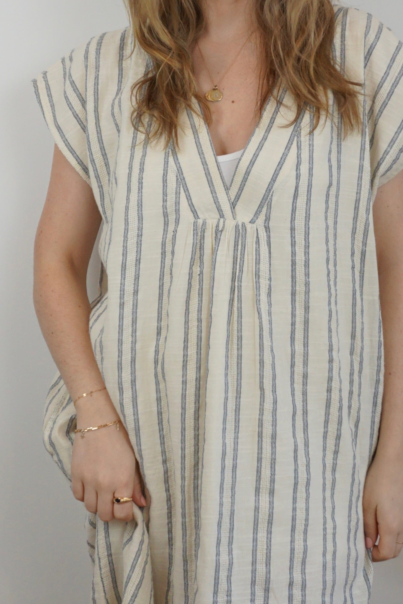 Calla Midi Dress - Grey/Cream Stripe