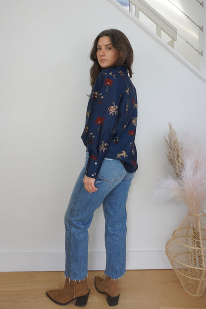 Mable Button Down Shirt - Navy Tiger