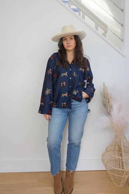 Avery Boxy Shirt - Navy Tiger