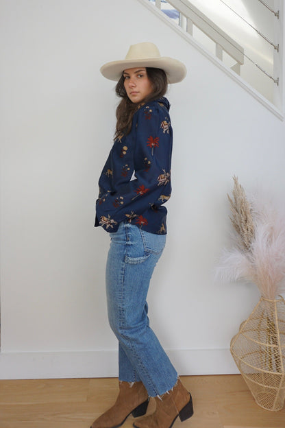 Avery Boxy Shirt - Navy Tiger