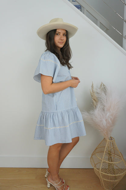 Sicily Dress - Blue Seersucker