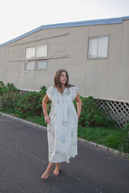 Doris Midi Dress in Cream Botanical