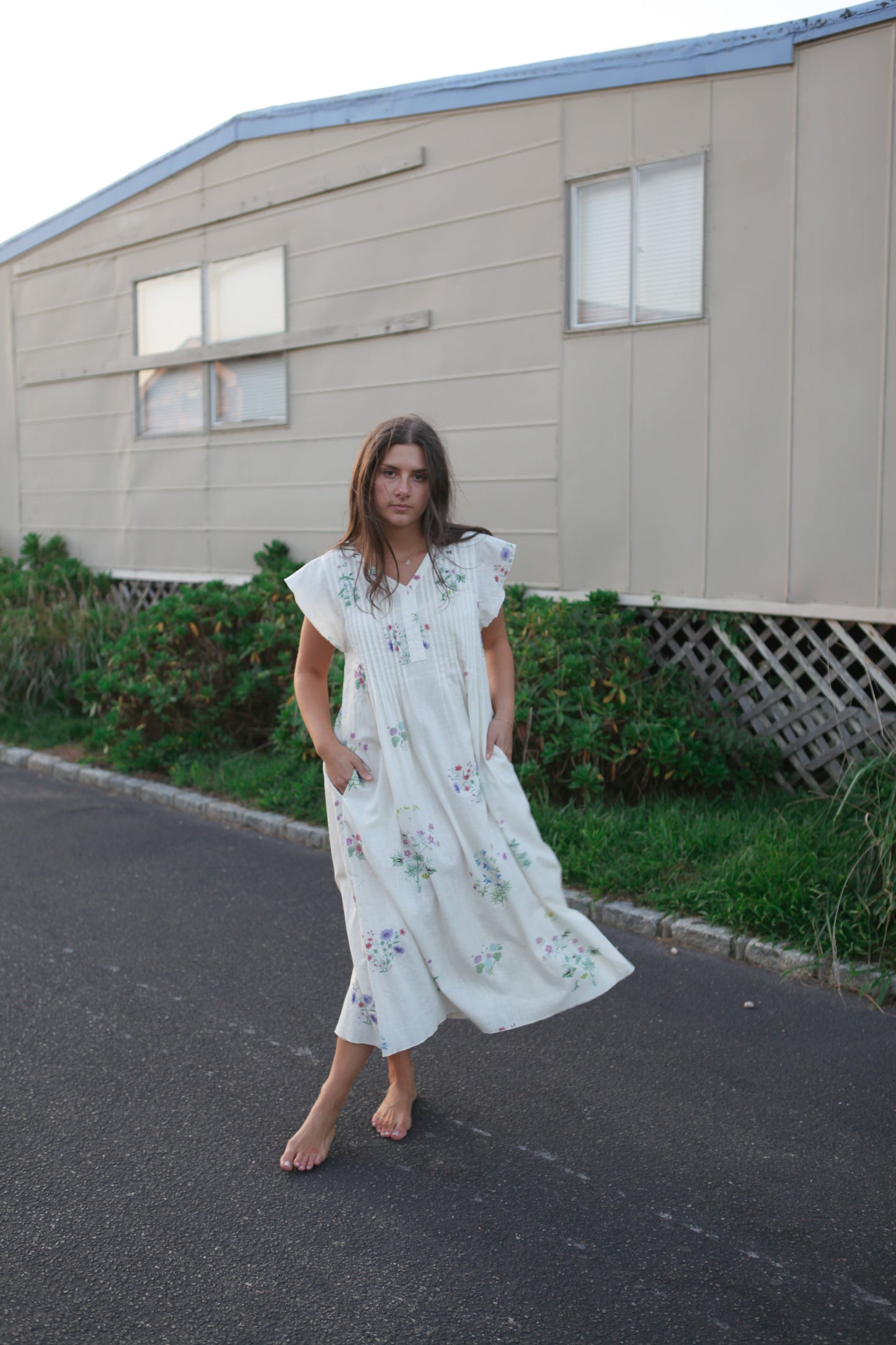 Doris Midi Dress in Cream Botanical