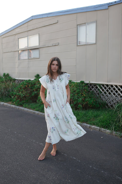 Doris Midi Dress in Cream Botanical