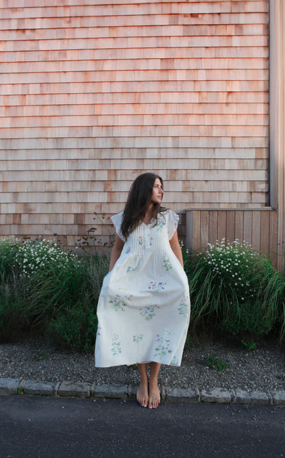 Doris Midi Dress in Cream Botanical