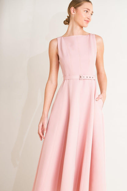 [PREORDER] LIVING THE DREAM PINK WOVEN MIDI DRESS