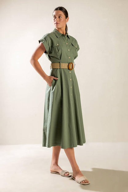 BUILD MY EMPIRE OLIVE WOVEN MIDI DRESS