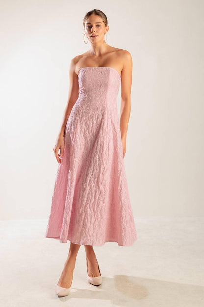ROLL WITH IT PINK WOVEN MIDI DRESS
