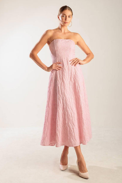 ROLL WITH IT PINK WOVEN MIDI DRESS