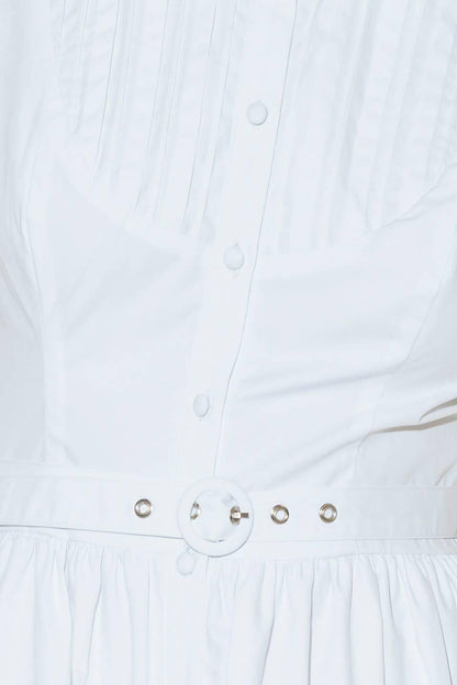 NUE EASE WHITE WOVEN MDI DRESS