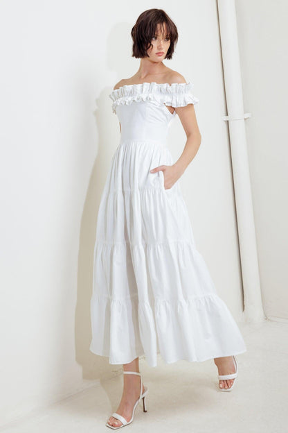 SWEETHEART TIERED ROMANCE WOVEN MIDI DRESS