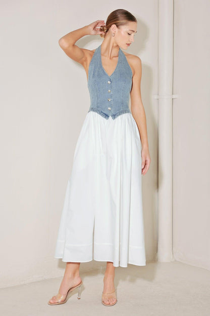 CITY TO COAST WOVEN MIDI DRESS