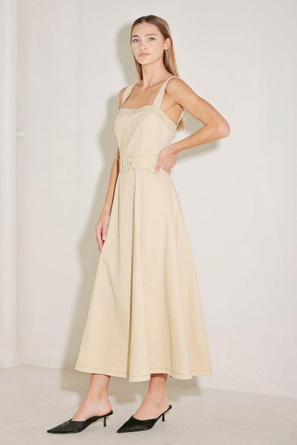 ELEVATED NEUTRAL WOVEN MIDI DRESS
