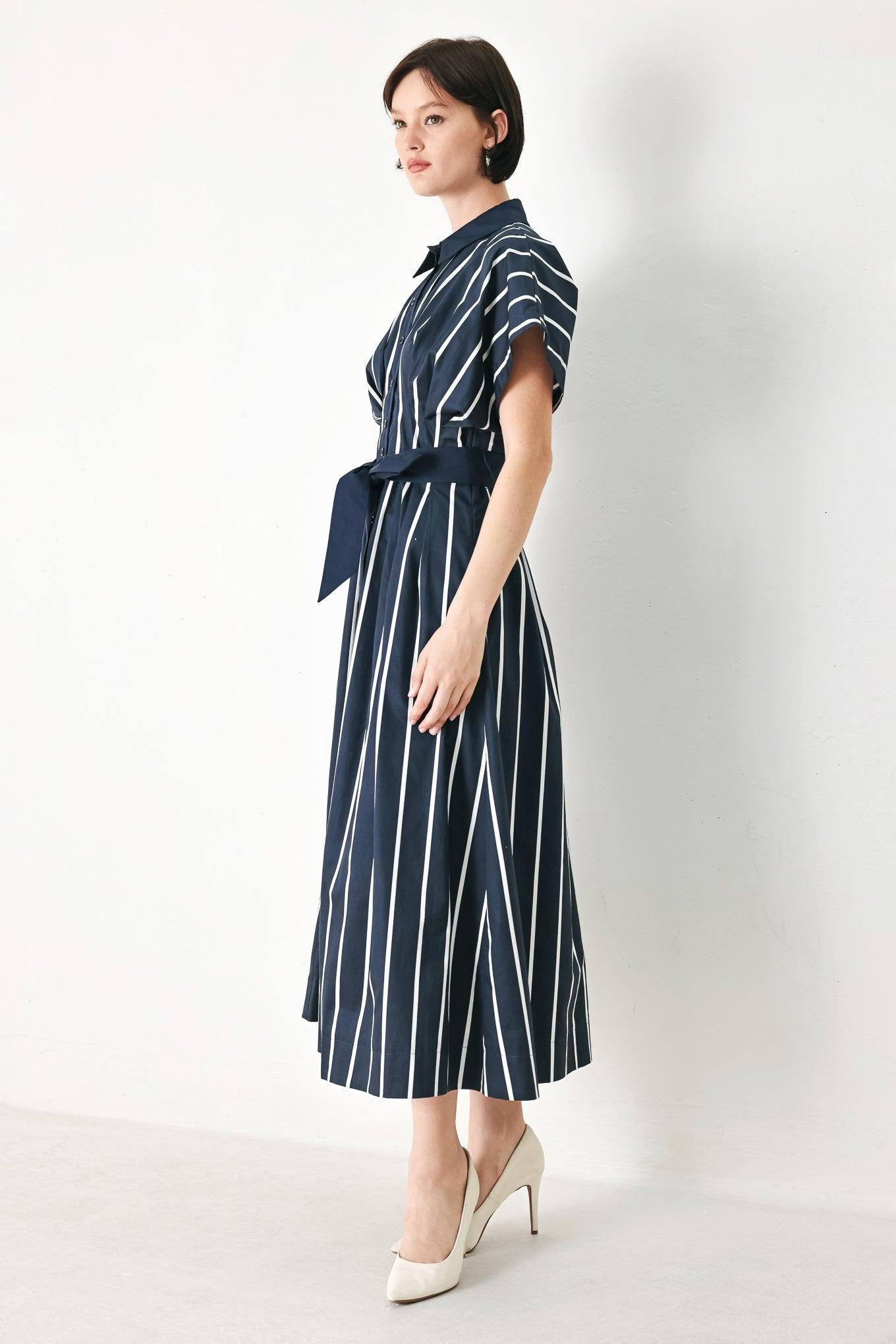 [PREORDER] PINSTRIPE STORY WOVEN MIDI DRESS