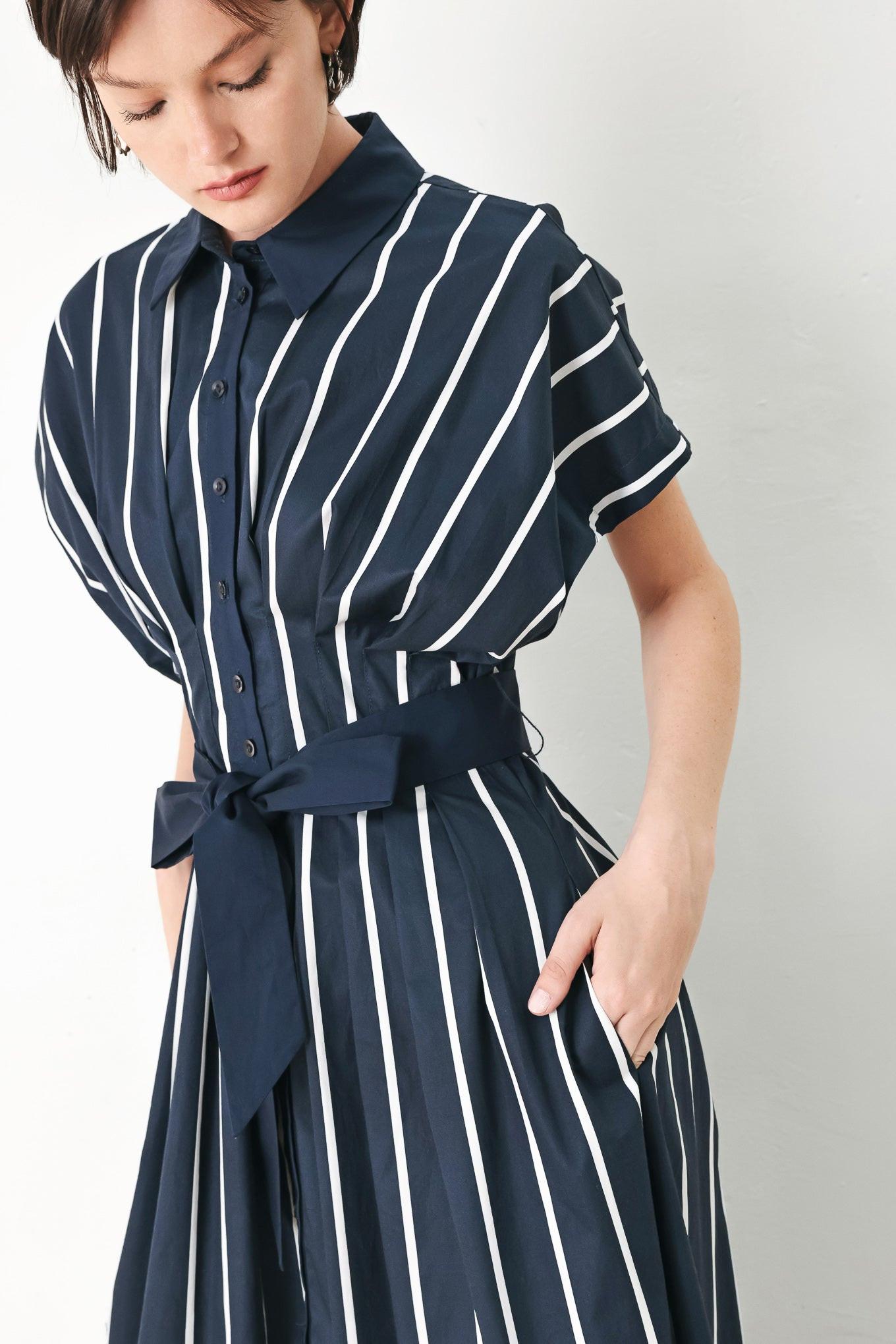 [PREORDER] PINSTRIPE STORY WOVEN MIDI DRESS