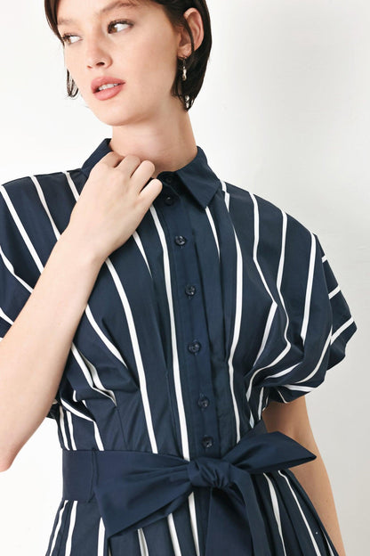 [PREORDER] PINSTRIPE STORY WOVEN MIDI DRESS