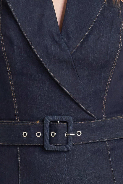 LE BONHEUR V CUT VOW DENIM JUMPSUIT