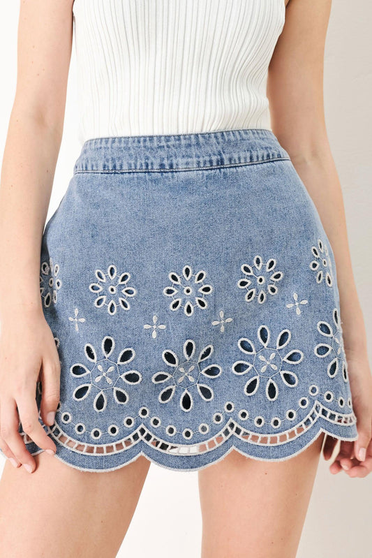 [PREORDER] FLORAL LOVE DENIM SKORT