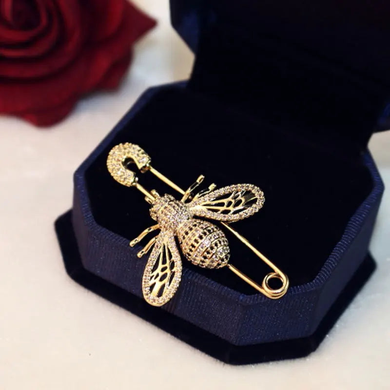 Luxury Full Crystal Gold Color Bee Brooch