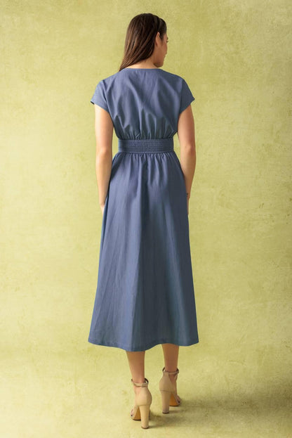 BRIGHT MORNINGS WOVEN MIDI DRESS
