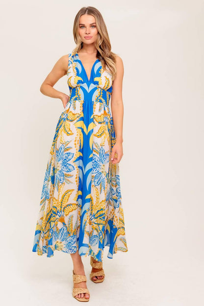 SOFT MEADOW BLUE WOVEN MIDI DRESS