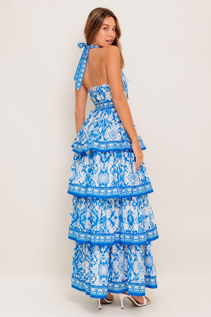 BLUSHING BLOSSOM BLUE WOVEN MAXI DRESS